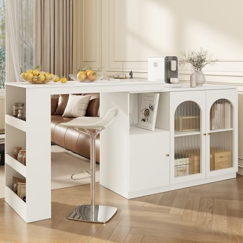 Generisch Tavolo da bar girevole a 360° con porta in vetro, 120 x 40 x 97 cm, moderno armadio multifunzione per cucina, sala da pranzo e soggiorno come portaoggetti, vetrina o armadio da bar