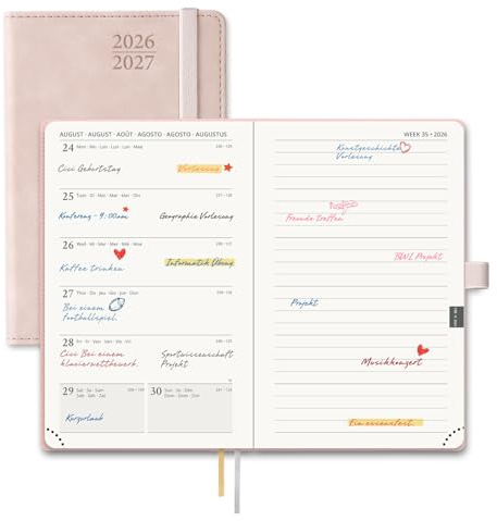 POPRUN Taschenkalender 2026 2027 Softcover mit PU-Leder ca.A6(15,6 x 10cm)