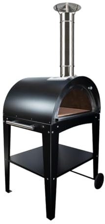 MF - Four à bois d'extérieur pour pizzas et pain modèle Chef Junior noir avec table pour jardin
