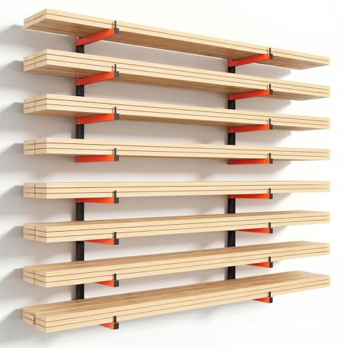 Housolution 4-Level Lumber Storage Rack - 4 Pack Holds Up 520LBS | Adjustable Arms, Heavy Duty Metal Shelf 32/83cm Wood Storage Rack Wall Mount for Garage Woodworking Shop Indoor & Outdoor