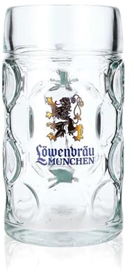 GarageBar | Lowenbrau 1L Beer Stein | Official Merchandise | 2 Pints/1 Litre Capacity | Perfect for Oktoberfest | Traditional German Beer Stein | Ideal for Home Bar or Man Cave | 1 Glass