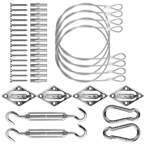 ComfyHarbor Kit di accessori per vele ombreggianti, in acciaio inossidabile 304, con funi metalliche da 1,5 m, tenditori, ganci a scatto e occhielli per l'installazione di tettoie triangolari