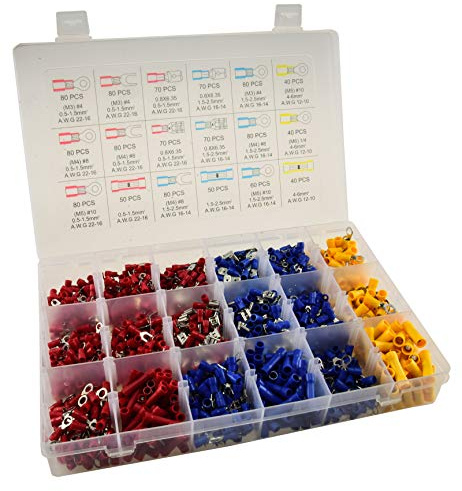 ChiliTec 1200 Teile Kabelschuhe Set I Isolierte Klemmen Stecker I Ringklemmen Flachstecker Stoßverbinder Schnellverbinder I Sortiert in Kunststoff-Box