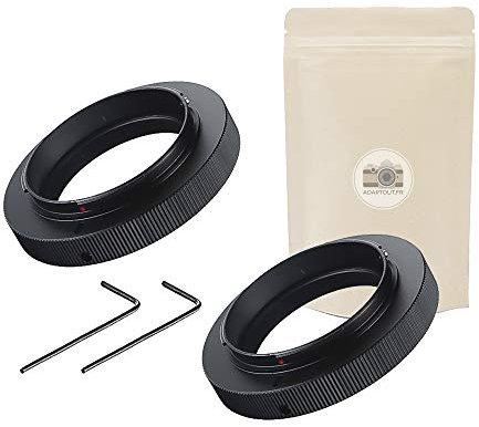 2x T2 EOS - Anello adattatore per obiettivo T2 e corpo macchina Canon EOS EF EFS - 100% in metallo - Messa a fuoco infinito conservata - Adaptout marca francese