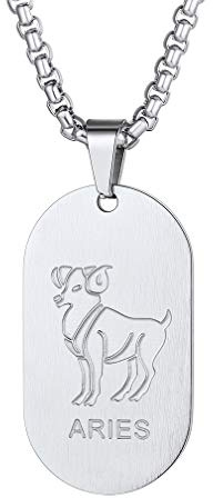 Custom4U 12 Sternbild Tierkreis Sternzeichen Edelstahl Anhänger mit Personalisiert Gravur, Dog Tag/Münzen en Sternzeichen Ketten Edelstahl Horoskop Sternzeichen Anhänger für Damne/Herren