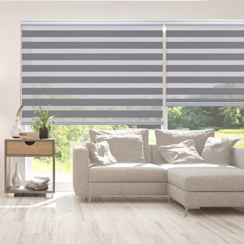 Estores Noche y Día Premium Alta Gama Fácil instalación 160x250 cm Plata | Estor con galería redonda y cadeneta en aluminio de Máxima Calidad para ventanas. El ancho de la tela mide 158 cm StoresDeco