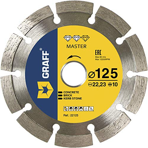 GRAFF Diamantscheibe 125mm für Stein, armierter Beton, Granit, Beton, Altbeton - Professional Diamanttrennscheibe für Winkelschleifer und Flex - Segmenthöhe 10mm