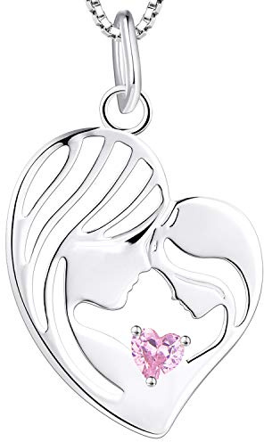 YL Mutter und Tochter Kette 925 Sterling Silber Herz 12 Geburtsstein Zirkonia Anhänger Halskette Geschenke für Mutter Damen, 45-48 CM