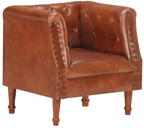 Goliraya Vintage Chesterfield Fåtölj äkta läder Brun/Svart/Grå,TV Fåtölj Läder Vintage,Vardagsrum Fåtölj Läder Vintage Fåtölj Chesterfield Läder 60 x 57 x 64 cm