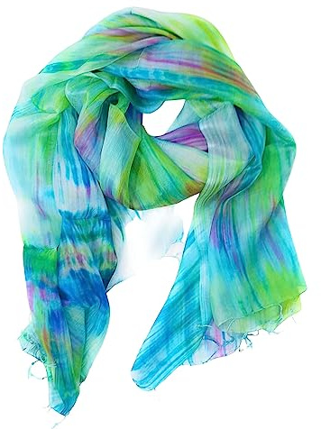 Sciarpa da donna in 100% pura seta, dipinta a mano, utilizzabile come foulard o scialle, multicolore, Taglia unica
