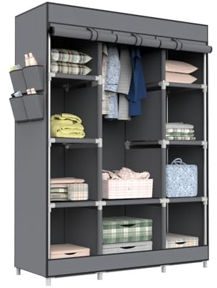 7H SEVEN HOUSE Armario Ropero de Tela Triple con Gancho y Bucle Blanco/Gris 128x45x169cm 7house