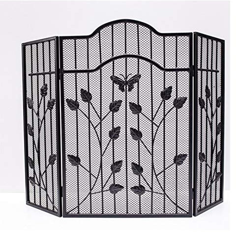 Leikegong Grille de cheminée pliable à 3 panneaux avec motif de feuilles décoratives pour accessoires de cheminée ou pare-étincelles