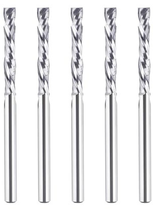 SpeTool 5 Stück Kompressions CNC Spiralfräser 3,175mm (1/8 Zoll) Schnittdurchmesser Schaft 22 mm Schnittlänge HRC55 Vollhartmetall CNC Schaftfräser für Holz