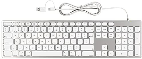 All-Aluminium Wired Keyboard for Apple Mac OS Layout with Numeric Keypad, Durable and Sleek Design, Plug-n-Play Cable Connection in USB-A or USB-C, Compatible with iMac/Mac Mini/MacBook Laptop-Silver