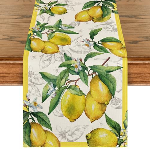 Artoid Mode Zitrone Sommer Tischläufer, Waschbar Modern Küche Esstisch Dekoration für drinnen und draußen Urlaub Party Wohnzimmer Dekor 40 x 140 cm