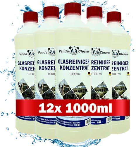 PandaCleaner Fenster Reinigungsmittel - 12x 1L Fensterputzmittel streifenfrei - Glasreiniger Profi - Bio Fensterreiniger Konzentrat für langanhaltende Sauberkeit (12x1000ml)