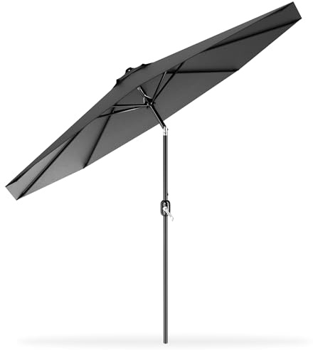 LZQ Sonnenschirm Balkon Ø 300cm Gartenschirm Alu Marktschirm mit Handkurbel Strandschirm Rund Terrassenschirm Faltbar Wasserabweisende UPF 40+(Dunkelgrau, Winkelverstellbar)
