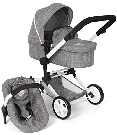 Bayer Chic 2000 - Poussette combinée Linus 3 en 1 pour Enfants de 4 à 8 Ans, Ensemble de poussettes pour poupées, Jeans Gris