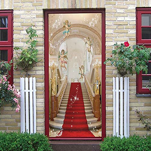 JGCAI Türaufkleber Selbstklebendes Türbild 3D Flur Treppe Kleiner Engel Fototapete Türfolie Poster Tapete PVC Wasserdicht Abnehmbare Wandbilder Für Schlafzimmer Dekoration 90x200cm Türtapete