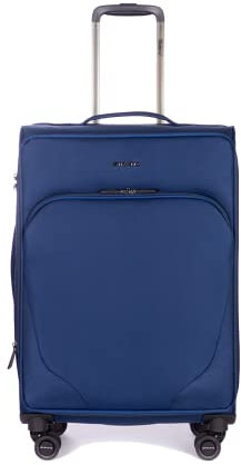 Stratic Mix Koffer Weichschale Reisekoffer Trolley Rollkoffer mittelgroß, TSA Kofferschloss, 4 Rollen, Erweiterbar, Größe M, Blau