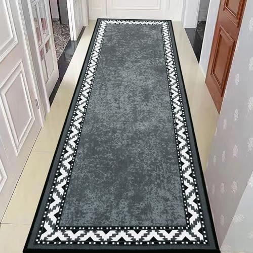 Rururug Hallway Runner Rug Non Slip Washable Long Door Mat Indoor Runners for Kitchen Entryway Hall, Durable Carpet Runner with Rubber Backed, Grey & White, 66x180 cm