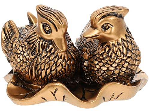 HOMSFOU Resin Mandarin Duck Sculpture 3.15X2.56X1.97 Inch Wedding Desktop Ornament Stable Base Love Birds Figurine Home Decor Creative Gift