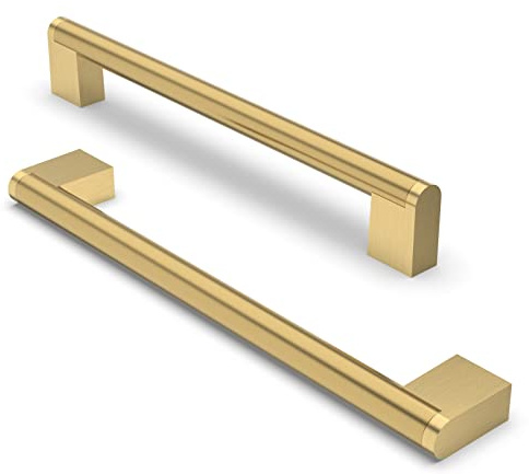 FURNIWARE 10 Pack Brass Cabinet Pulls, 192mm(7.5 Inch) Hole Center, A01 | Modern Pulls for Kitchen Cabinets, Chest of Drawers, Bathroom Vanities, & Wardrobe Doors, Home Renovation & DIY Projects