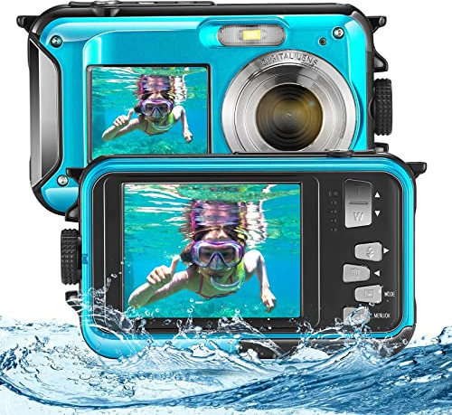 Appareil Photo Etanche FHD 2.7K 24MP Caméra sous-Marine Zoom Digital 16X Camera Etanche avec Double écran Microphone LED Retardateur, Appareil Photo Numérique pour Enfants Élèves Débutants