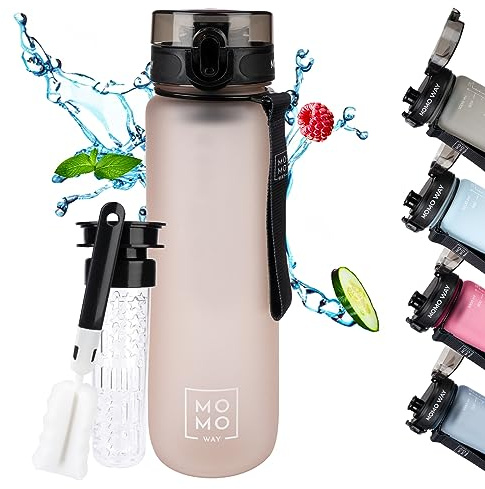 MOMO WAY Tritan Trinkflasche 1l Bpa Frei - Sport Water Bottle Mit Sieb | Wasserflasche für Kinder, Schul Sportflasche, Sporttrinkflasche mit Früchtesieb