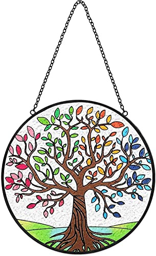 Vogelzweig Buntfenster zum Aufhängen, Sonnenfänger, Blumenbaum, Buntglas-Sonnenfänger, Fensterdekoration, Buntglasscheibe, Sonnenfänger, Wanddekoration, Geburtstagsgeschenke (bunt)