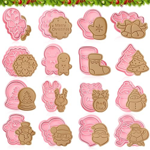 Formine per Biscotti Natalizi,16Pcs Formine Biscotti Natale 3D Tagliabiscotti Natale,plastica Stampo per Biscotti Natalizi Set -Natale forme assortite Carino Per DIY Biscotto Dolci Torta(C)