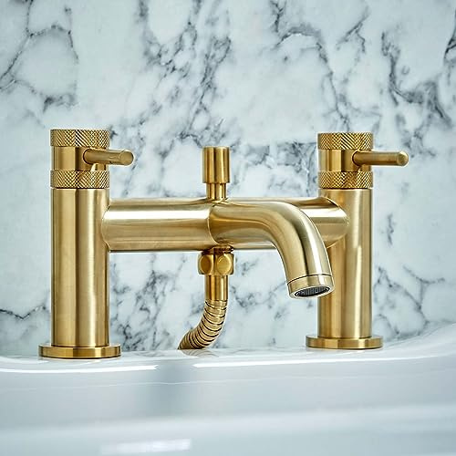Apres Mitigeur de bain et douche en laiton brossé | Mélangeur de baignoire Monotrou | Montage sur pont | Finition en laiton brossé | Robinet de bain |