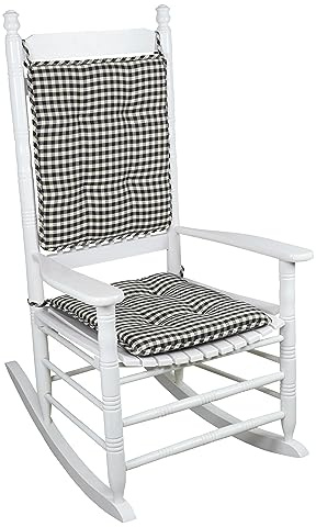 Klear Vu Porch Rocking Chair Cushion Set for Indoor and Outdoor Use, Assembled in The USA, Easy to Clean Stylish Seat and Back Pads with Fabric Ties, 20 x 17 x 2, Gingham Black
