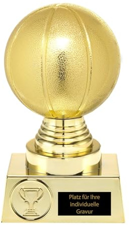 16,5 cm Basketball Pokal Trophäe in Gold mit Wunschgravur aus Kunststoff | Individueller Siegerpreis für Basketballturniere & Events, hochwertiger Award für Fans, robuste Trophäe mit Gravurplatte