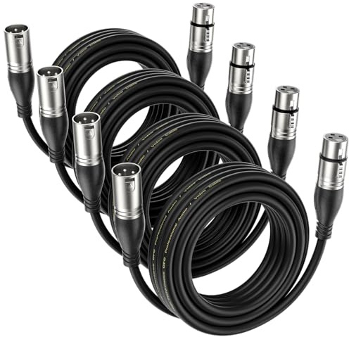 EBXYA Premium XLR Microphone Cable 5m 4-Pack for Stage and Audio Mixer | Balanced 3-Pin, Shielded, Male-to-Female, Durable, Low-Noise, Professional Grade, Gold-Plated Connectors, Flexible