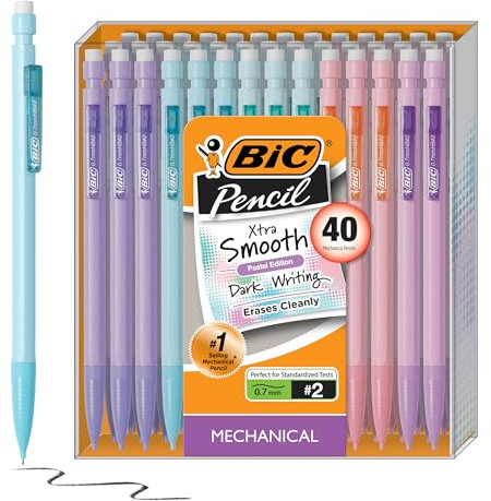 BIC Xtra-Smooth Pastel Mechanical Pencils with Erasers, Medium Point (0.7mm), 40-Count Pack, Bulk Mechanical Pencils for School or Office Supplies