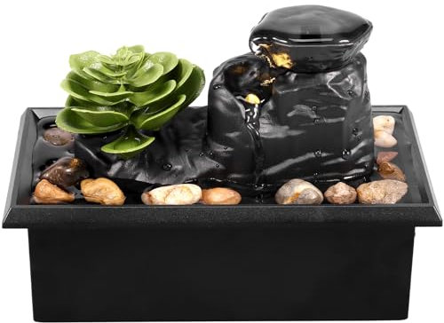 Tabletop Fountain with Light, Battery/USB Operated Mini Indoor Water Fountain Feature Zen Meditation Fountain Decor Sound Relaxation Fountain Ornament for Table Office Home Bedroom (F)