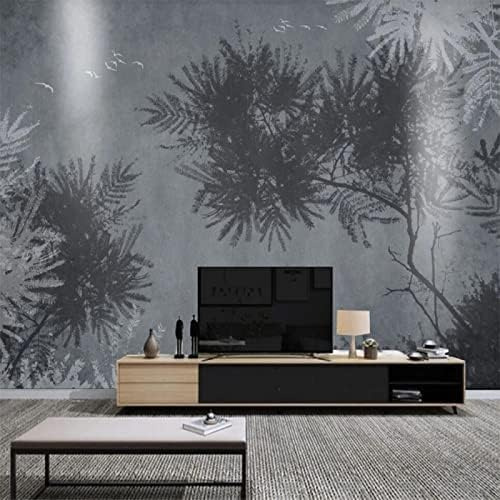 XLMING Noir Et Blanc Plantes Grises Chambre À Coucher Canapé Salon Fond Tv Mur Papier Peint 3D-150cm×105cm