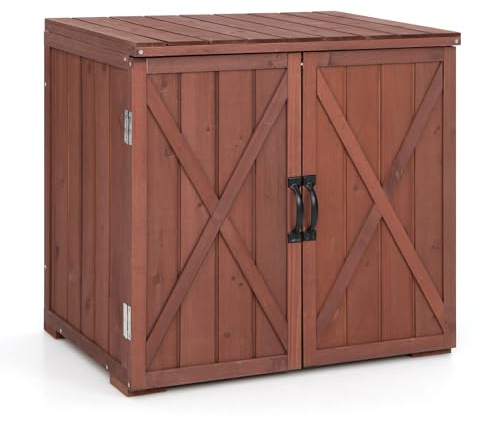 SOARS Gartenschrank, wetterfester Holzschrank mit Doppeltüren | Garten Werkzeugschrank mit Griffen, Lagerschrank Outdoor, Geräteschuppen Holz, 77 x 56 x 72 cm