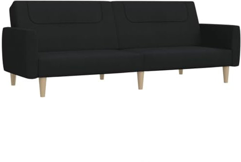 vidaXL Schlafsofa 2-Sitzer, Sofa mit Holzrahmen, Schlafcouch für Wohnzimmer Heimkino Büro, Couch Sofabett Tagesbett Gästebett, Schwarz Stoff