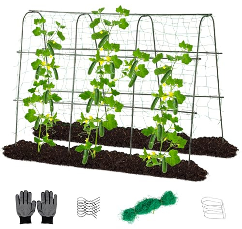 Lalahoni Gurkenspalier für Hochbeet, Metall, 165,1 x 121,9 cm, Garten-Rankgitter für Kletterpflanzen, Outdoor, U-förmiger Bogen, Kletterpflanzen-Unterstützung, Gemüse, Erbsen, Bohnen, Kürbisspalier