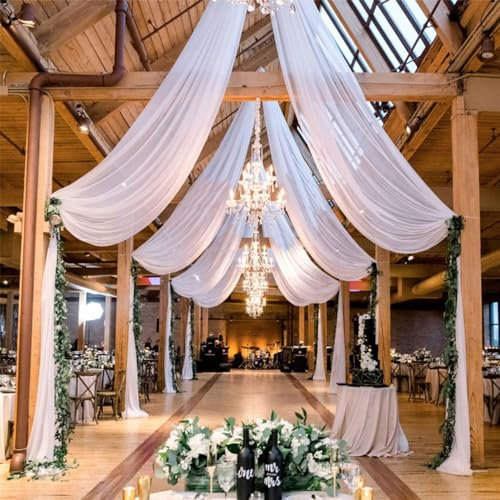 Mateju Tende da Soffitto per Matrimoni, Tessuto Drappeggiato per Arco Nozze, 1 Pezzo Decorazioni Matrimonio Mantovana Tenda in Chiffon, per Feste, Cerimonie, Palcoscenico (Bianco,75 x 1000cm)