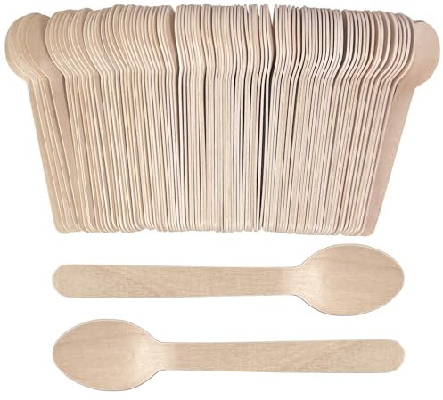 Wooden Spoons Disposable, 6.3 Inch Length Wood Compostable Spoons, Eco-Friendly Biodegradable Cutlery, Compostable Utensils for Ice Cream, Dessert, Parties & Events (100 Pack)