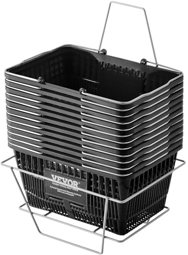 VEVOR Panier de courses, lot de 12, panier à provision en plastique durable de 24 L avec poignée et support 425x295x225 mm, panier d'achat portable pour magasins de détail, supermarchés, courses, bleu