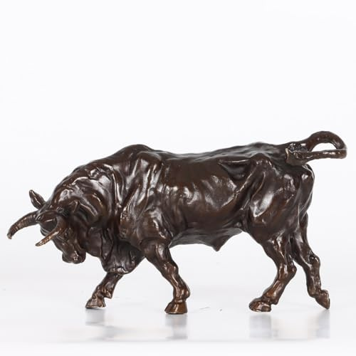 NILEEBUKER Estatua de toro de bronce, escultura de animales, hermosa decoración del hogar, 7.7 pulgadas