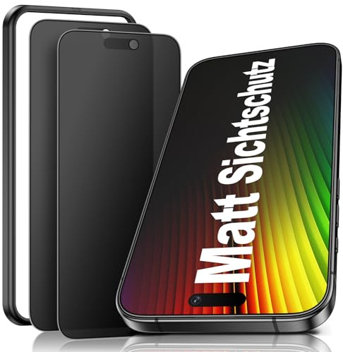 Ksleri 2 Stück Sichtschutz Matt für iPhone 17/ iPhone 16 Pro 6,3 Zoll | 9H Mattes Schutzglas Sichtschutzfolie, 25° Blickschutz, Anti-Fingerabdrücke & Anti-Reflex, Einfache Installationshilfe