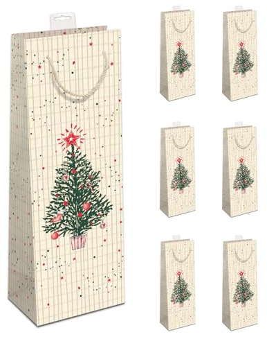 GREENLINE Geschenktaschen für Flaschen 6 Stück Weihnachten Flaschentüten edle Zuckerrohrpapier Geschenktüten 100% Baumfrei für Wein Sekt Champagner Beutel mit Baumwollkordel