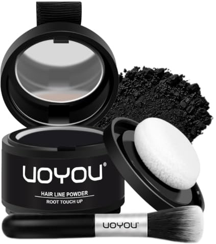 Root Touch Up Powder Instantly Conceals Hair Loss, Gray Cover Up, Water & Sweat Resistant for Thinning Hair Men & Women, Includes Brush (Black)