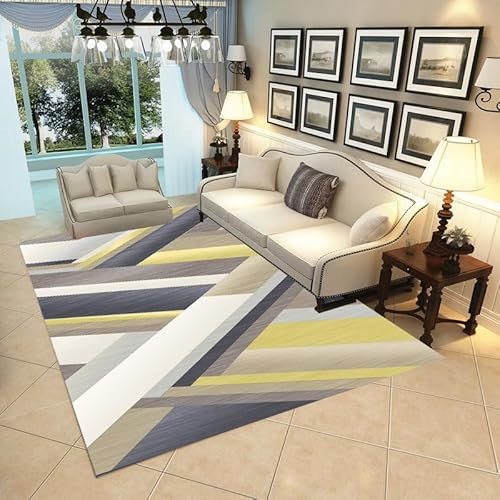 Teppich Gelbe Geometrie Flauschig Kurzflor,Mikrofaser Super Weich,Anti-Rutsch,Waschbar,Teppich Webteppich Für Wohnzimmer,Flur,Schlafzimmer Teppichläufer 120X160Cm
