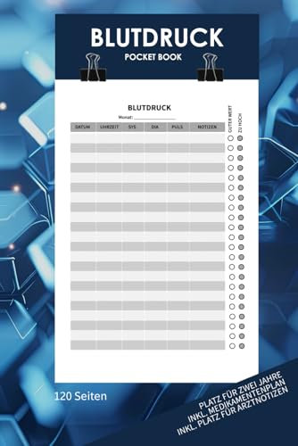 Blutdruck Pocket Book | Din A5 | Blutdruck Tagebuch zum täglichen Eintragen | für 24 Monate | deine Blutdruckwerte auf einen Blick | Übersichtlich mit ... Medikamente und Arztgespräche | Cover: Cyber